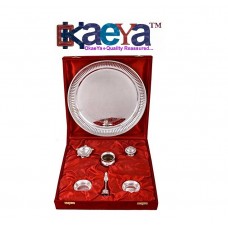 OkaeYa Silver Pooja Thali With Beautiful Red Velvet Box For Gifts